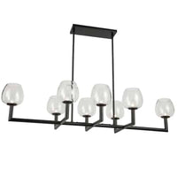 Lustre horizontal Nora de Dainolite en verre transparent, avec fini noir mat et 8 ampoules