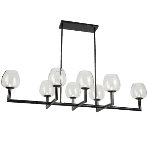 Lustre horizontal Nora de Dainolite en verre transparent, avec fini noir mat et 8 ampoules