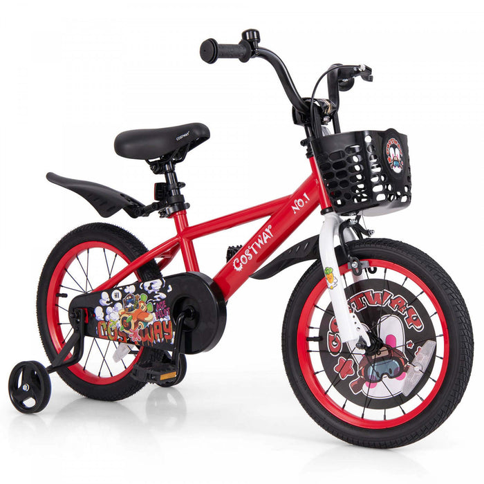 Velo Costway 16\" Pour Enfants Pour 4-7 Avec Frein A Main A Guidon Et A Selle Reglable En Hauteur Rouge
