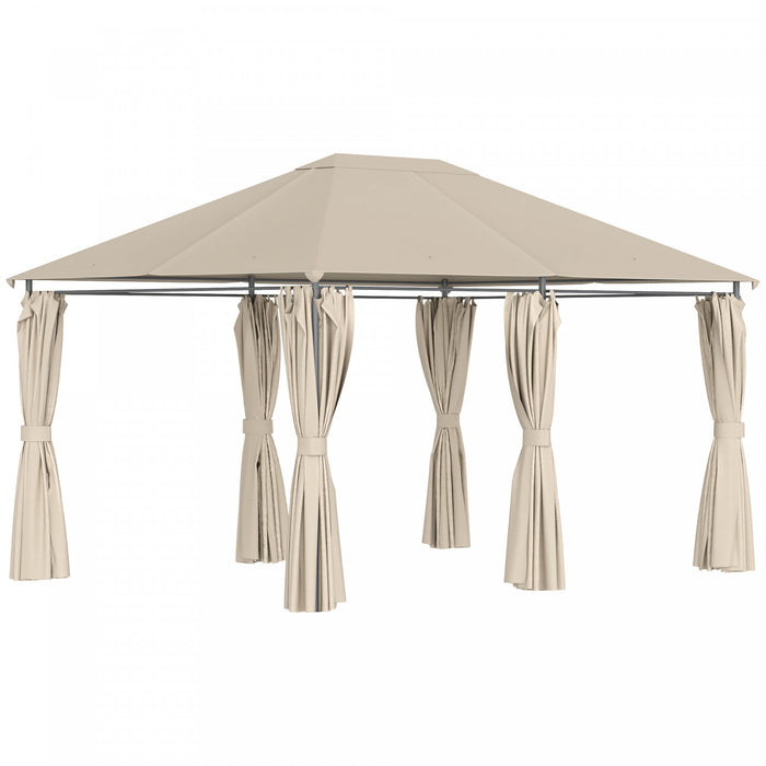 Outsunny 13'x 10' Terrasse Exterieure Gazebo Pavillon De Jardin Arriere-cour Auvent Tente De Fete Abri D'ete Pare-soleil Avec Cadre En Acier Et Rideaux Kaki