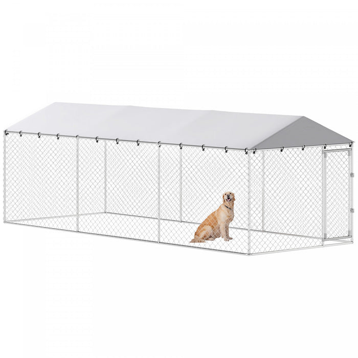 PawHut Chenil Exterieur pour Chien, Enclos Robuste avec Toit Impermeable, Structure en Acier Galvanise, Securise avec Verrou, pour Grandes Races, Poules, Canards, 6 m x 2,3 m x 2 m
