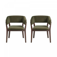 Fauteuil moderne Blake en faux mohair avec accoudoirs en bois, vert - Lot de 2