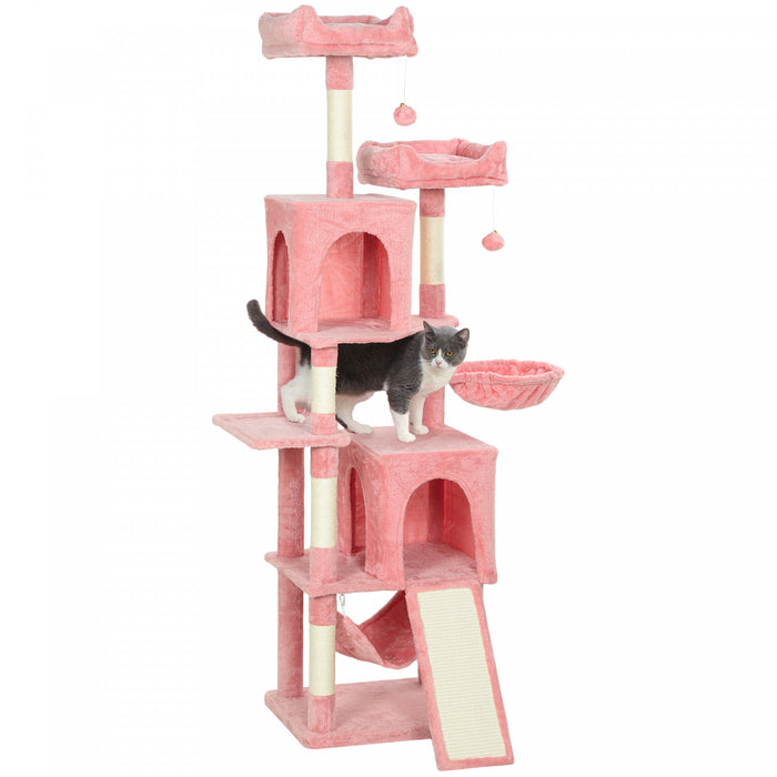 70\" Cat Tree with 2 Condos and Scratchers, Pink