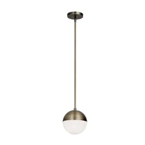 Luminaire suspendu Dayanade Dainolite en verre blanc, avec fini laiton antique et 1 ampoule