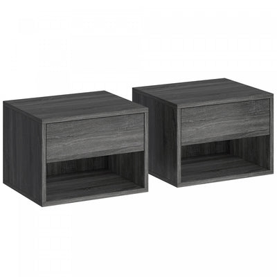 HOMCOM Floating Nightstand Set of 2 with Drawer and Shelf, Grey