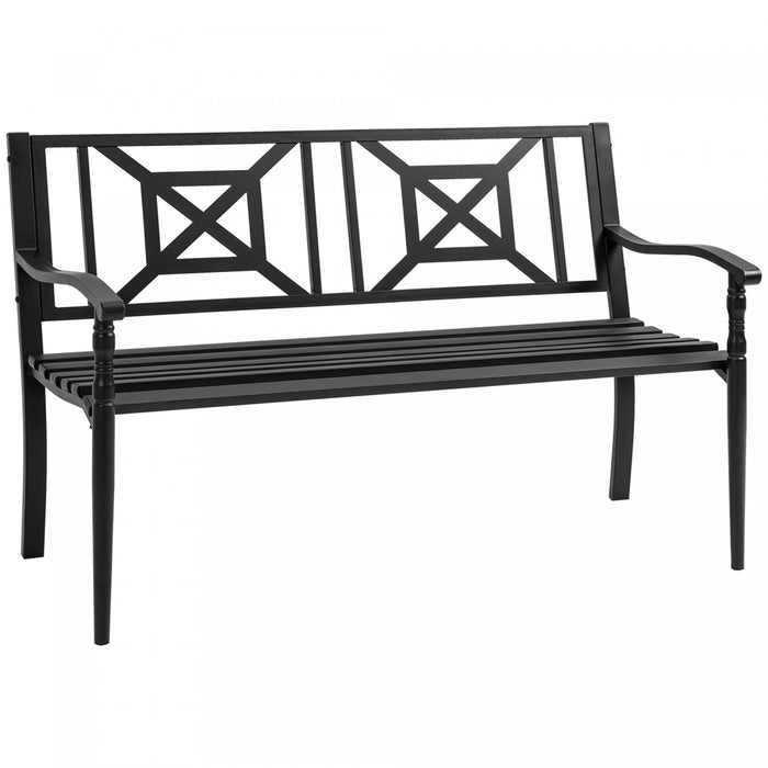 Banc De Jardin En Acier Outsunny Pour L'exterieur, Banc De Patio Pour 2 Personnes, Noir
