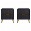Table de nuit moderne Dumbo 20\" a cannelures en noir (2 tiroirs) - Lot de 2
