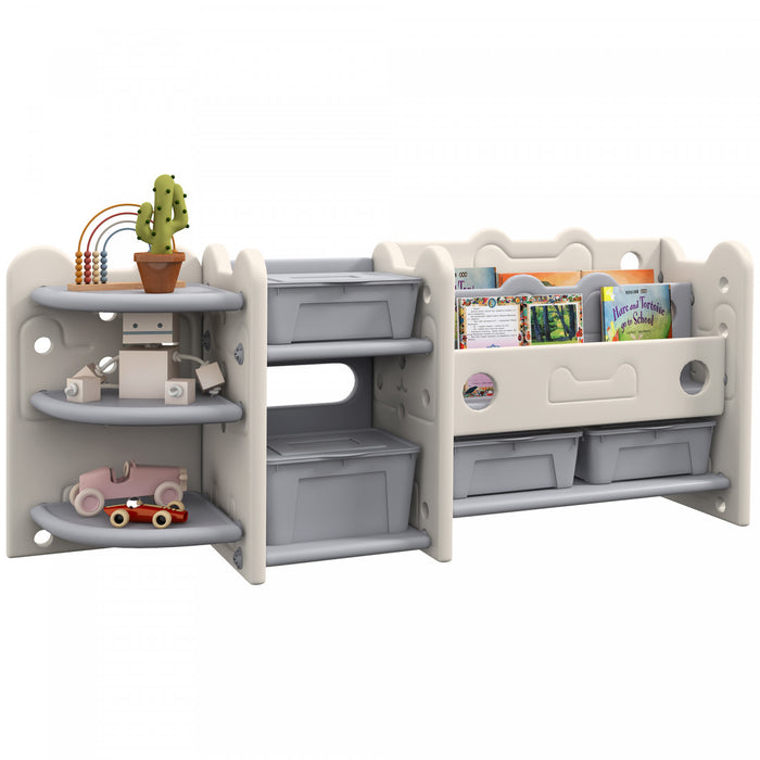 Qaba Organiseur De Rangement Pour Jouets Avec 4 Boites De Rangement, Etageres, Supports De Rangement, Organiseur De Jouets Pour Chambre D'enfant, Chambre D'enfant, Salle De Jeux, Blanc Creme