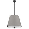 Luminaire suspendu Preston de Dainolite de 19 po de diamètre avec abat-jour en tissu gris, fini noir mat et 4 ampoules