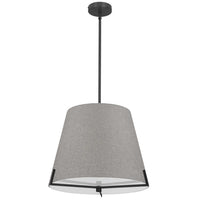Luminaire suspendu Preston de Dainolite de 19 po de diamètre avec abat-jour en tissu gris, fini noir mat et 4 ampoules