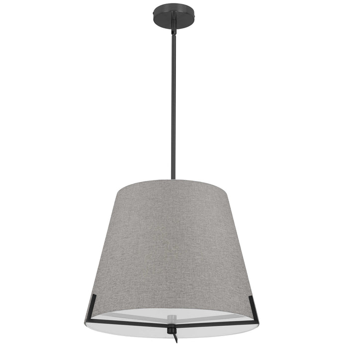 Luminaire suspendu Preston de Dainolite de 19 po de diamètre avec abat-jour en tissu gris, fini noir mat et 4 ampoules
