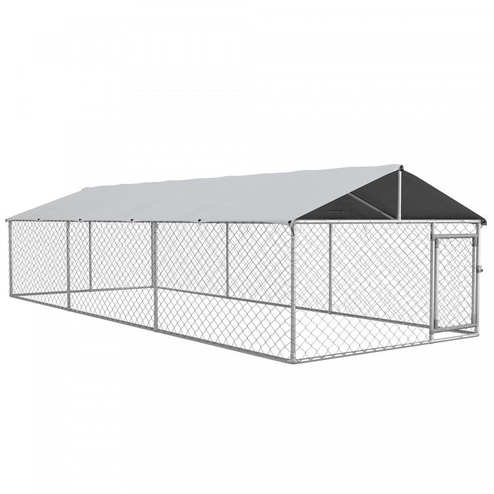 Pawhut Niche D'exterieur Pour Chien Avec Housse Impermeable Et Resistante Aux Uv Pour Chiens De Taille Moyenne Et Grande, 19,7' X 7,5' X 4,9', Argent