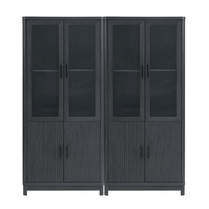 Armoire bibliotheque Jodie style mi-siecle moderne 79 cm en gris charbon (6 etageres) – Lot de 2