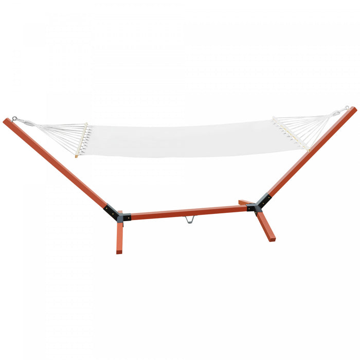 Outsunny 130\" X 50\" Hamac Avec Support Lit De Camping Chaise Longue Autoportante Avec Cadre En Bois Tissu De Coton Pour L'exterieur Et L'interieur Blanc Teck