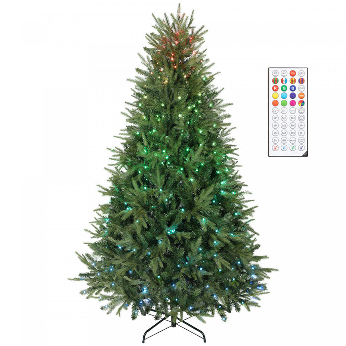 HOMCOM Sapin de Noel 6.5pi avec LED synchronisees, sapin avec telecommande