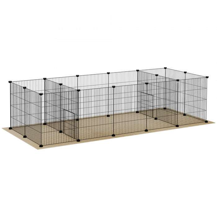 Pawhut Cage Pour Petits Animaux A 18 Panneaux Avec Tapis Resistant A L'eau, Parc Pour Animaux De Compagnie Avec Portes, Cage Pour Cochon D'inde, Cour Metallique Portable Pour Herissons A L'interieur, 69\" X 28\" X 18\"