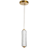 Luminaire suspendu Ramona de Dainolite en verre cannelé transparent, avec fini laiton vieilli et ampoule à DEL de 10 W