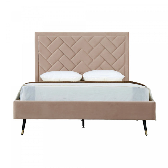 Lit Queen Moderne Crosby Rembourre en Velours Nude