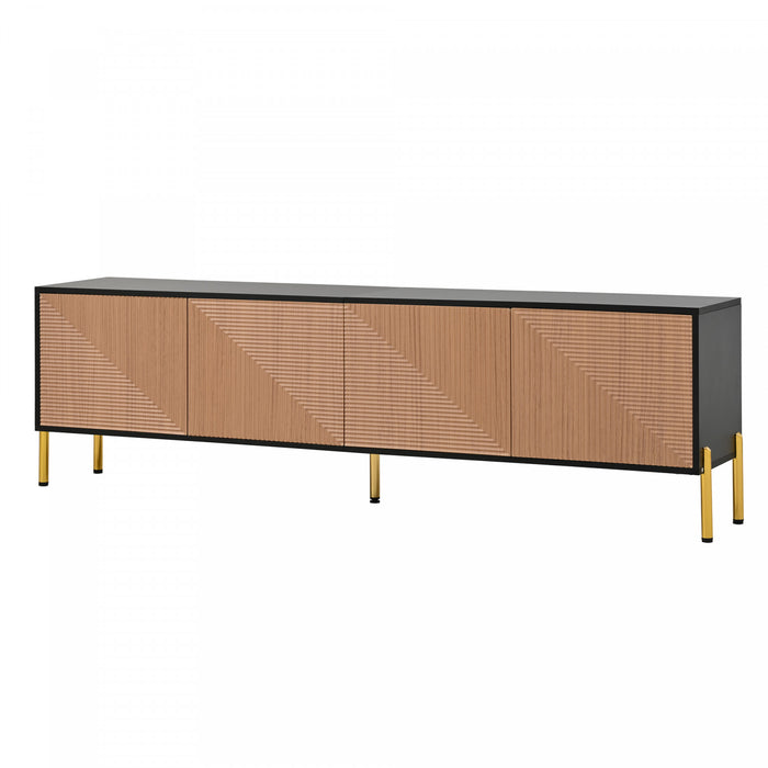 Arcadia Meuble TV Moderne 70.5 po avec Portes Texturees et Pieds Dores, Noir/Bois