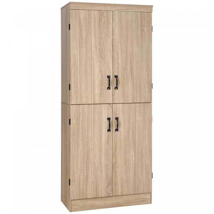 HOMCOM Armoire Garde-Manger Cuisine 6 Niveaux 4 Portes Naturel