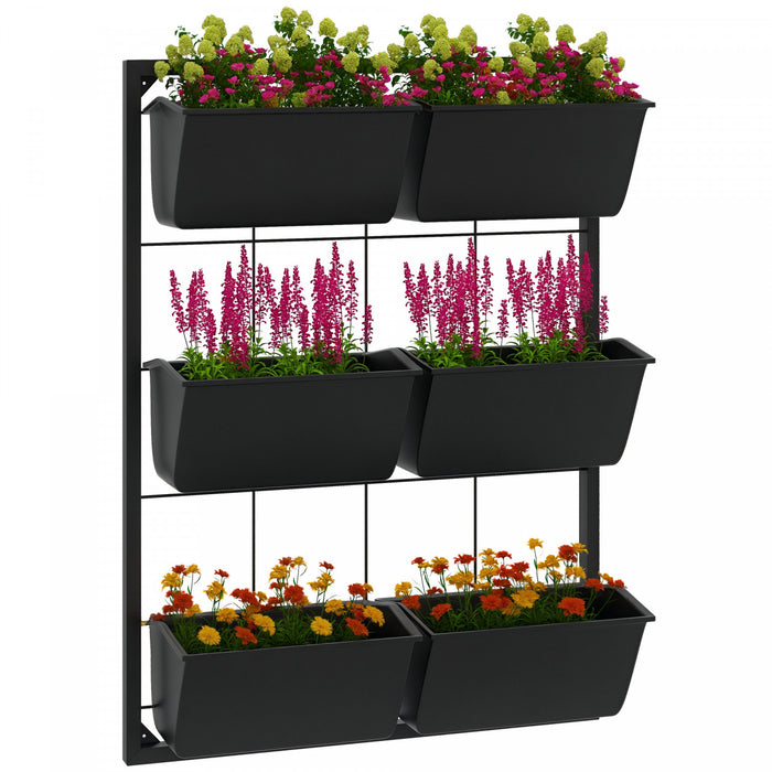 Outsunny Jardiniere Murale a 3 Niveaux avec 6 Pots, Support Suspendu