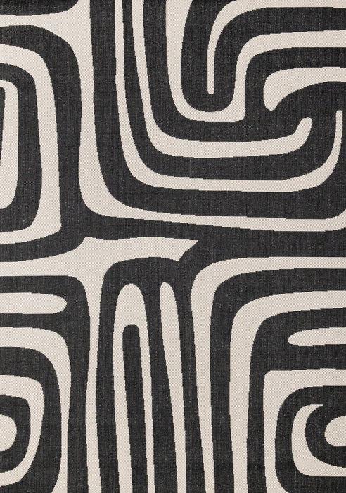 Tapis d'exterieur Jackson a lignes abstraites noires et blanches, 7'10\" x 10'6\"