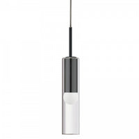 Luminaire suspendu Palmer de Dainolite en verre transparent, avec fini noir mat et 1 ampoule