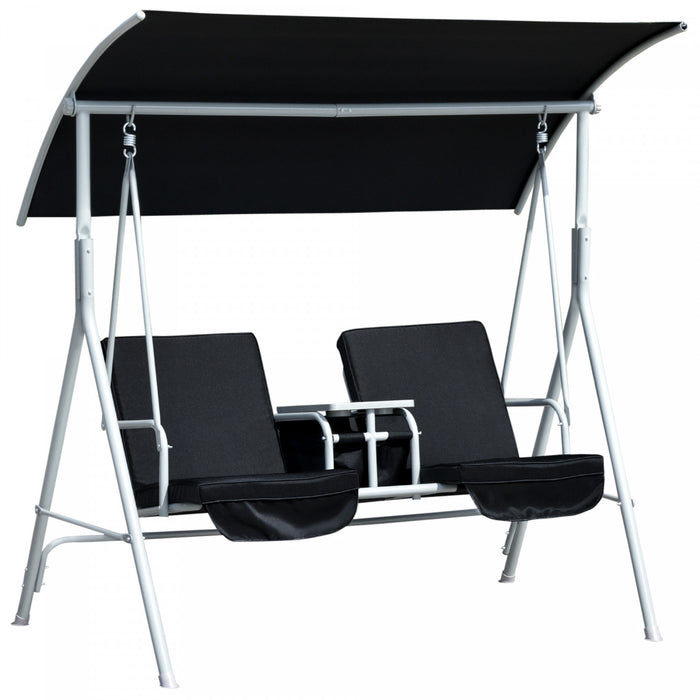 Outsunny Balancelle De Jardin 2 Places Chaise Balancoire Double Avec Table Et Pare-soleil Coussins Rembourres Noir