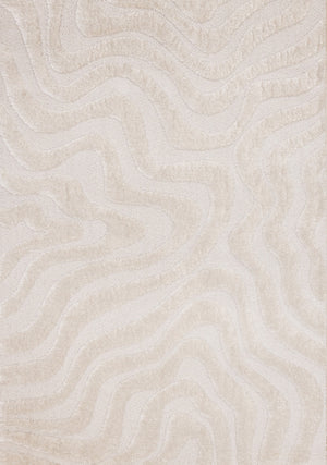 Carpette moderne, luxueuse et moelleuse Lincoln blanche à motif de courbes - 7 pi 10 po x 11 pi 2 po
