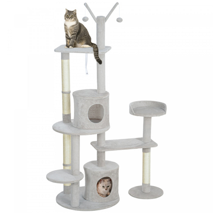 Pawhut Arbre A Chat 73.5\", Tour A Plusieurs Niveaux Pour Chats D'interieur Avec Griffoirs, Condos Pour Chats, Lit, Plates-formes, Balles Jouets, Gris Clair