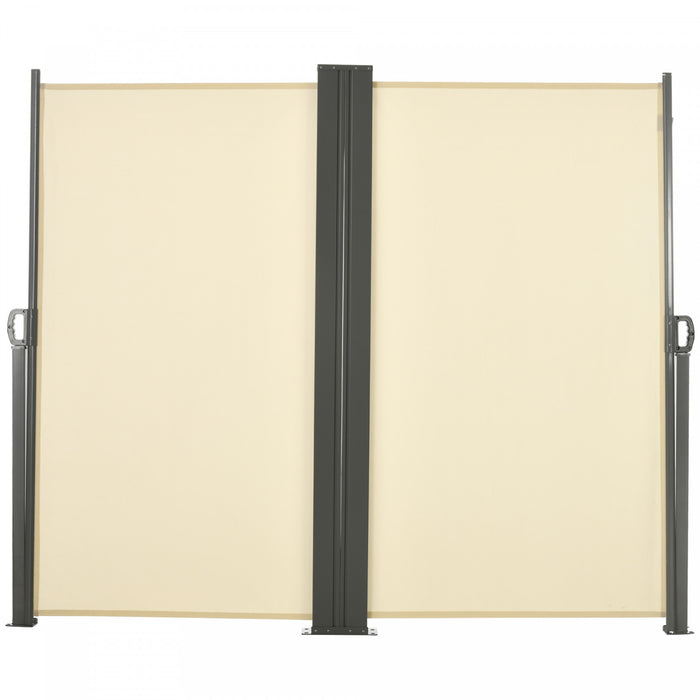 Outsunny Auvent Retractable Double 236\" X 71\", Paravent De Terrasse, Creme