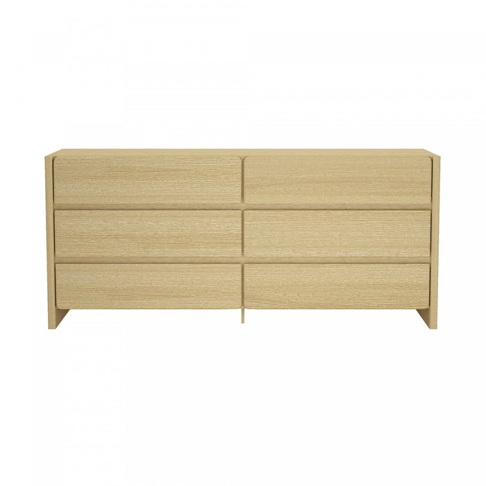 Commode moderne Linda 72\" en chene naturel (6 tiroirs)