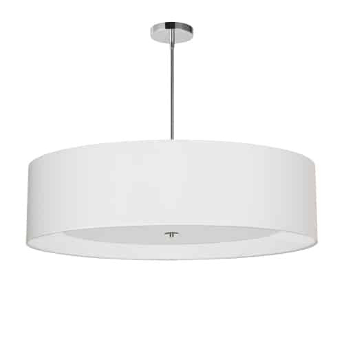 Luminaire suspendu Helena de Dainolite de 34 po de diamètre avec abat-jour blanc qui diffuse la lumière, fini chromé poli et 4 ampoules