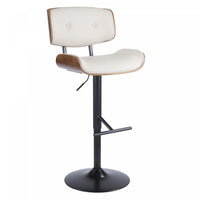 Tabouret bar réglable moderne du milieu du 20e siècle Lombardi en similicuir - noyer et crème