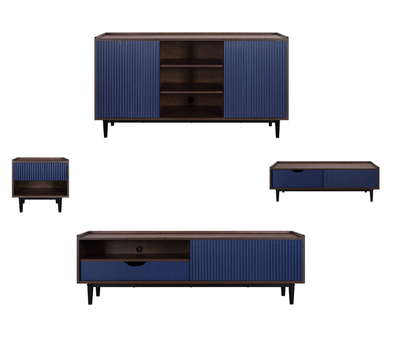 Ensemble de salon Duane style milieu du siecle, 4 pieces, bleu marine
