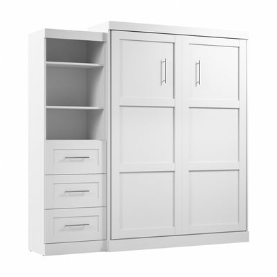 Bestar Pur Queen Murphy Bed and Shelving Unit with Drawers 90-Inch Wall Bed|Grand lit escamotable mural Pur de Bestar de 90 po avec tablettes et tiroirs