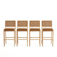  Philip – Lot de 4 tabourets de bar modernes en bois d’hevea avec dossier en tressage, finition naturelle