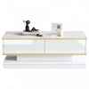 James table basse – table avec 2 tiroirs et details dores, blanc