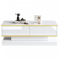 James table basse – table avec 2 tiroirs et details dores, blanc