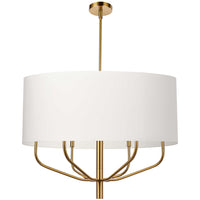 Luminaire suspendu Eleanor de Dainolite avec abat-jour blanc, fini laiton vieilli et 6 ampoules