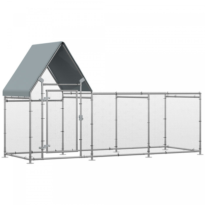 Pawhut Grand Poulailler Galvanise, Cage De Poulailler Pour Poules, Clapier En Metal Avec Couvercle Resistant A L'eau Pour Ferme D'arriere-cour Exterieure, 119\" X 42\" X 68\"