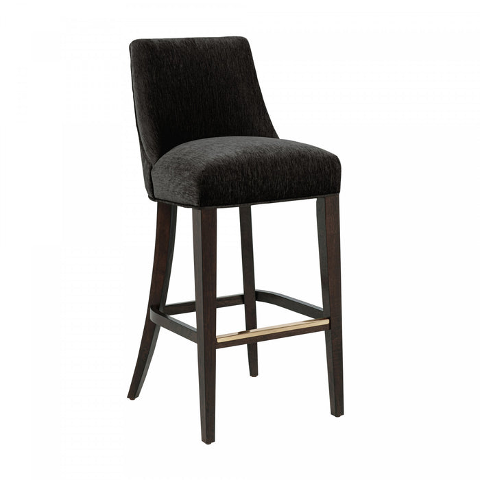 Tabouret de bar moderne Beever en bois et chenille, revetement noir