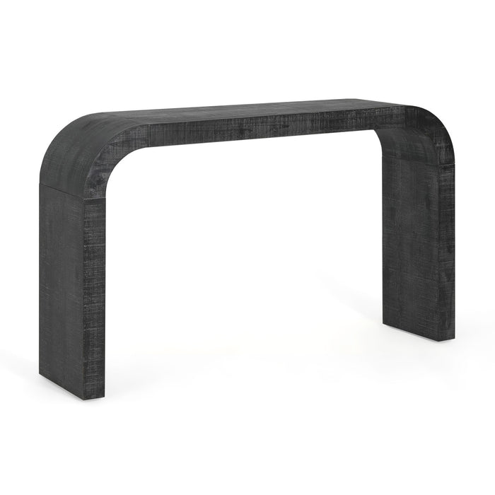 Cedar Table Console en Bois 52 po avec Bord Courbe et Finition Vieillie, Noir