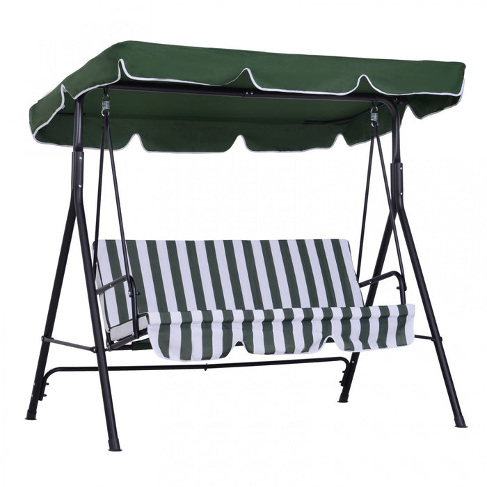 Outsunny Balancelle De Jardin 3 Places Toit Inclinaison Reglable Coussins Assise Et Dossier Acier Noir Polyester Vert