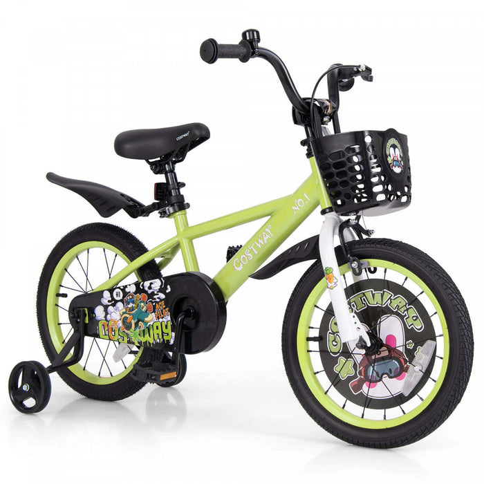 Costway 16\" Velo Pour Enfants Pour 4-7 Avec Guidon Reglable En Hauteur Et Frein A Main En Selle Vert