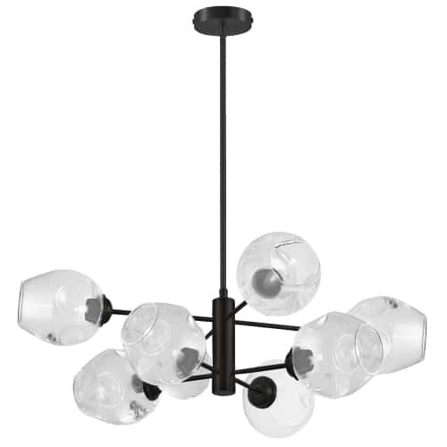 Lustre Abii de Dainolite en verre transparent, avec fini noir mat et 8 ampoules