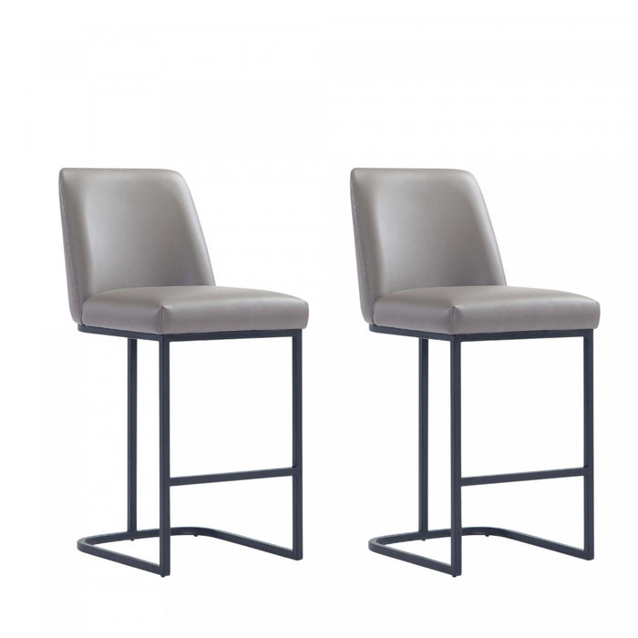 Tabouret de comptoir moderne en metal et tissu Serena, taupe - Lot de 2