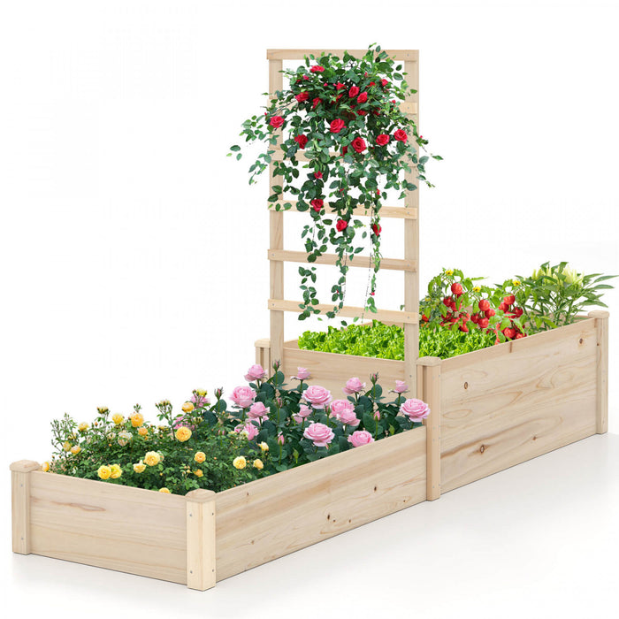 Costway 87\" Lit De Jardin Eleve Avec Trellis 2 Boites De Plantation Base Ouverte Pour Patio