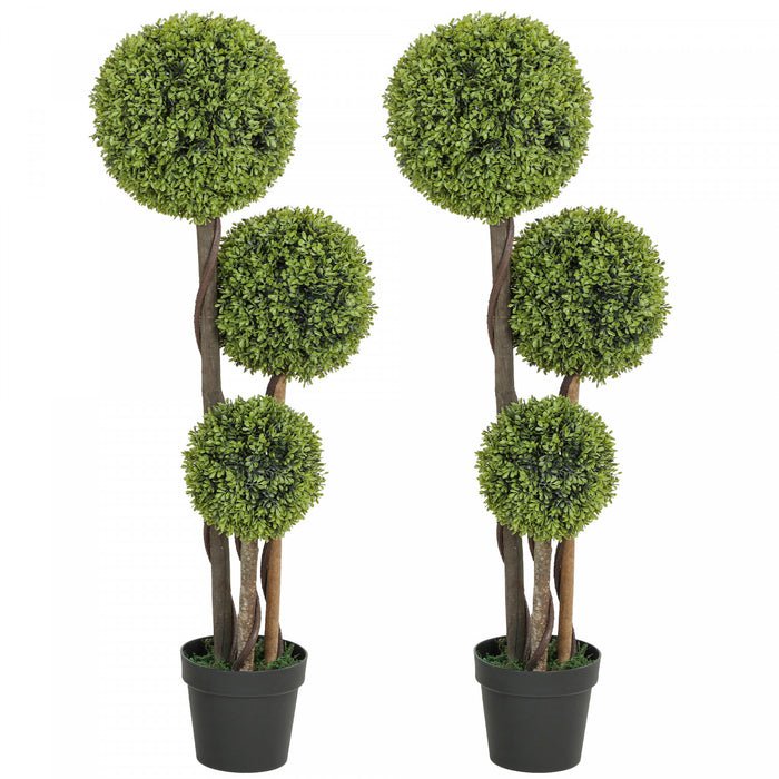 HOMCOM Lot de 2 arbres artificiels buis triple boule 4pi, vert