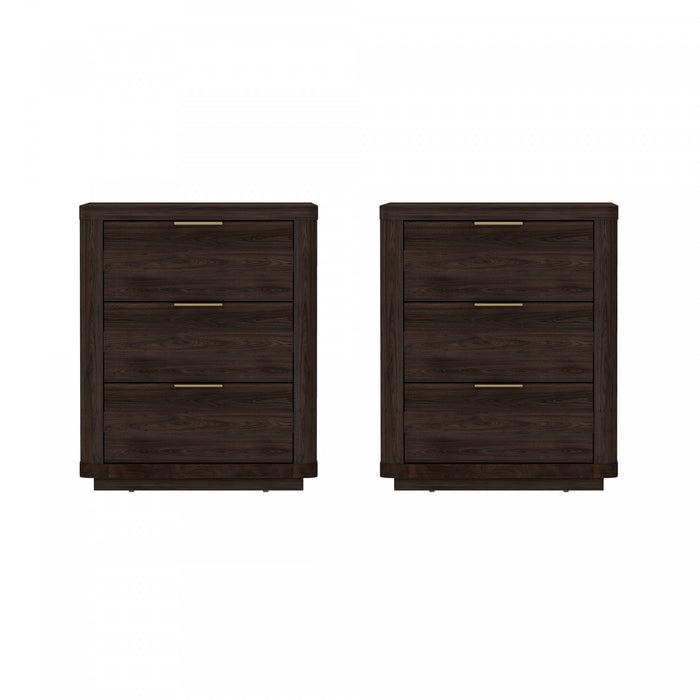 Table de nuit moderne Evelyn 20\" en brun (3 tiroirs) - Lot de 2